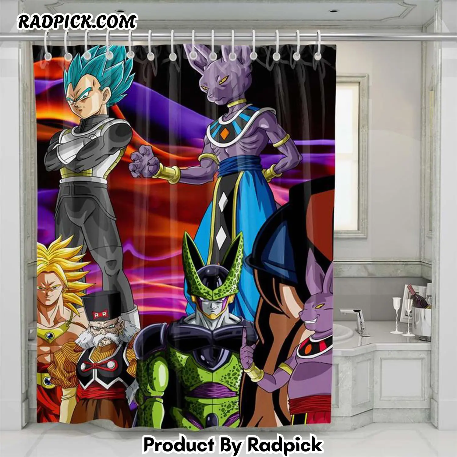 Vegeta and another character shower curtain set for bathroom decor gift for bestie rp38734